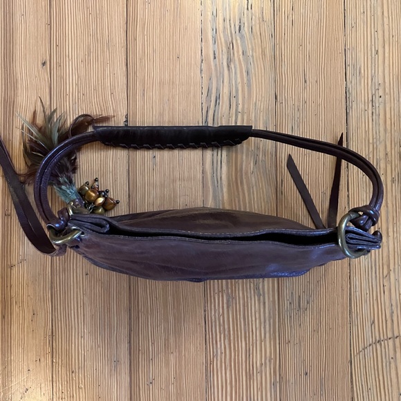 Via Spiga Leather Side Lace up Shoulder Bag with Feather Charm Detail - Picture 13 of 14